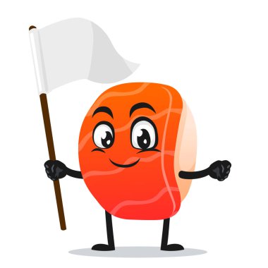 Suşi maskotunun vektör çizimi ya da boş beyaz pankart taşıyan karakter