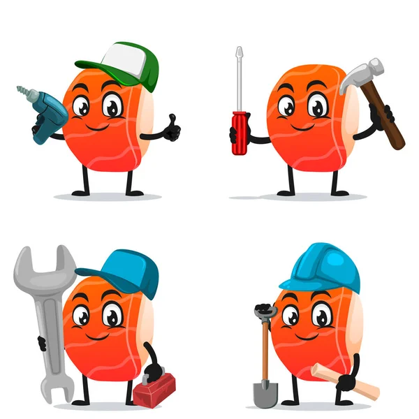 Vector Illustration Sushi Mascot Character Collection Set Service Repair Theme — Stock Vector