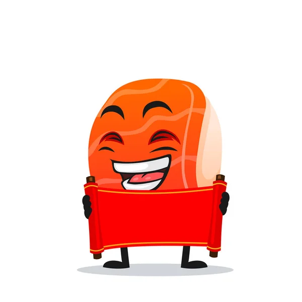 Ilustración Vectorial Mascota Sushi Personaje Que Sostiene Pergamino Rojo Blanco — Vector de stock