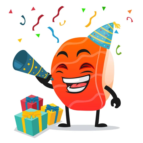 Vector Illustration Sushi Mascot Character Celebrate New Year Party — Stock Vector