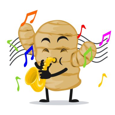 Zencefil maskotu veya saksafon çalan karakter çizimi