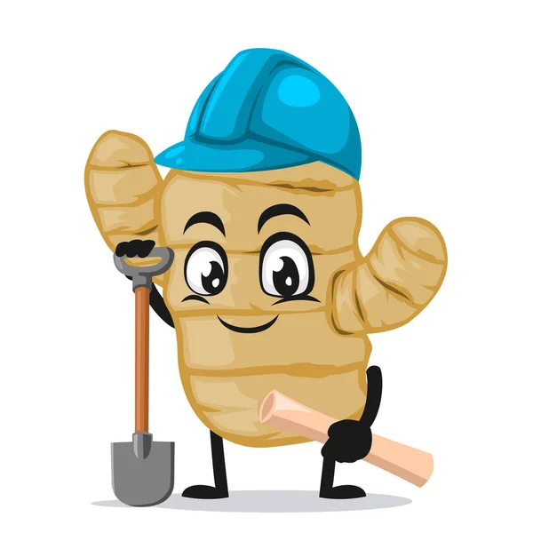 Vector Illustration Ginger Mascot Character Wearing Builder Costume — Stock Vector