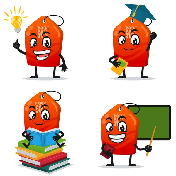 Ilustração Vetorial Mascote Tag Coleção Personagens Definido Com Tema Educação —  Vetores de Stock