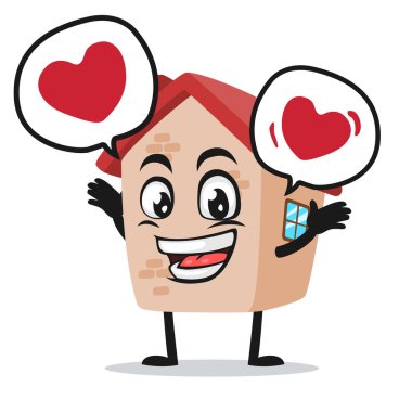 vector illustration of house mascot or character says with love in bubble speech clipart