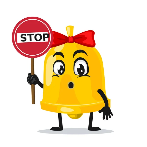 Vector Illustration Bell Mascot Character Holding Sign Says Stop — Stock Vector
