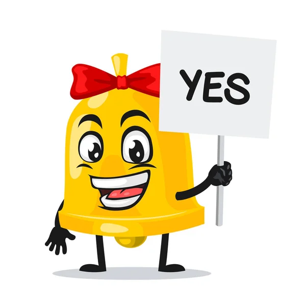 Vector Illustration Bell Mascot Character Holding Sign Says Yes — Stock Vector