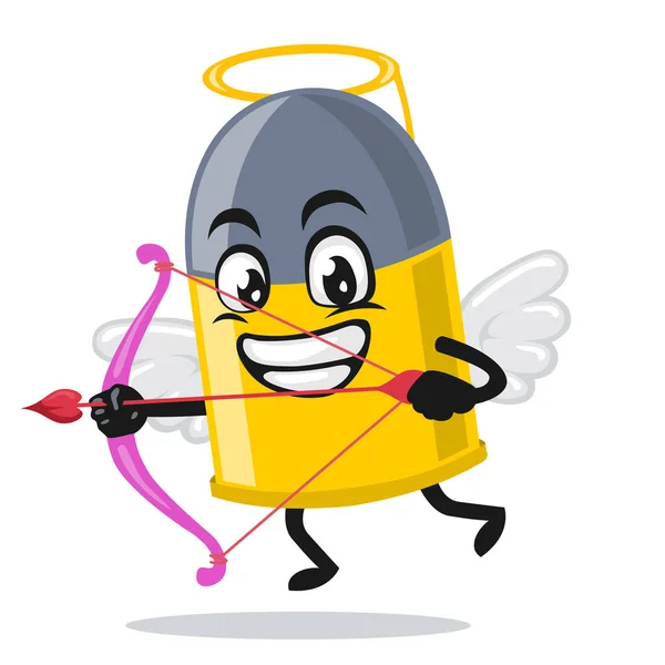 Ilustração Vetorial Mascote Bala Personagem Vestindo Traje Cupido Segurando Arco — Vetor de Stock