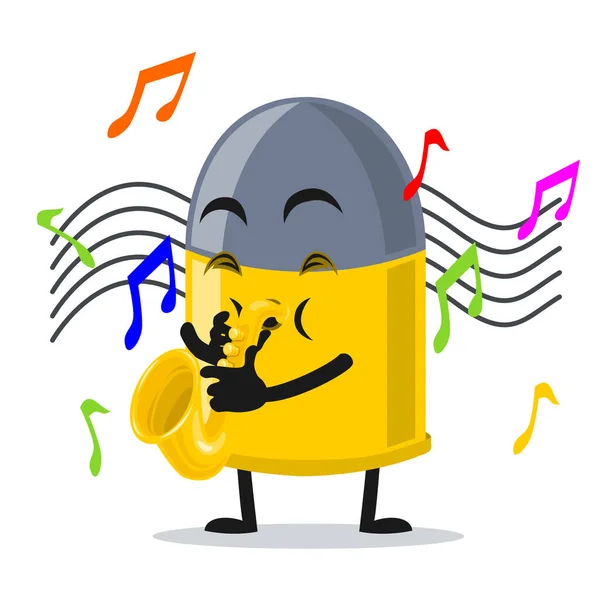 Ilustração Vetorial Mascote Bala Personagem Tocando Saxofone — Vetor de Stock