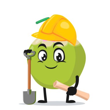 Yeşil hindistan cevizi maskotu veya müteahhit kostümü giyen karakter çizimi