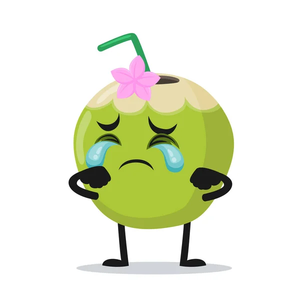 Vector Illustration Green Coconut Mascot Character Crying — Stock Vector