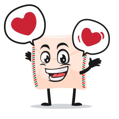 Posta maskotu veya karakterinin vektör illüstrasyonuna göre balon konuşmasında aşk