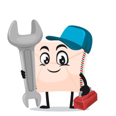 Servis kostümü giyen ve İngiliz anahtarı tutan posta maskotu veya karakterinin vektör çizimi