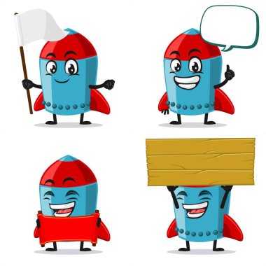 Boş işaret temalı roket karakteri veya maskot koleksiyonunun vektör çizimi