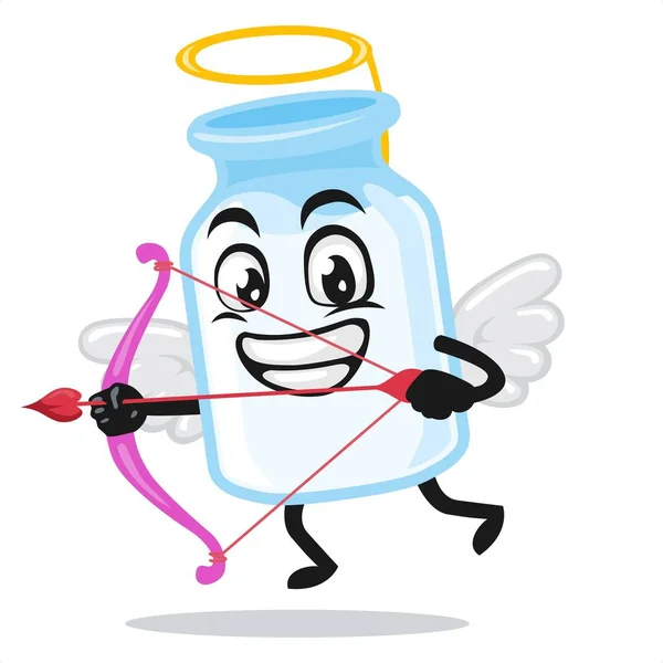 Vector Ilustración Mascota Leche Con Traje Cupido Celebración Arco — Vector de stock