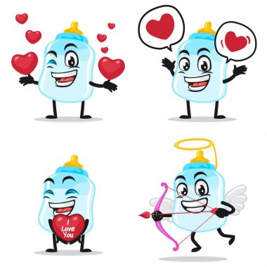 Emzik maskotunun vektör çizimi veya aşk, sevgililer günü veya aşk temalı karakter koleksiyonu