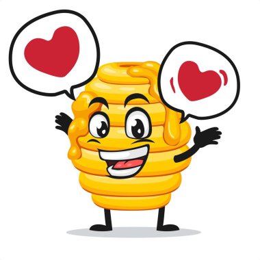 Kovan arı maskotu veya karakterinin vektör illüstrasyonuna göre baloncuk konuşmasında aşk