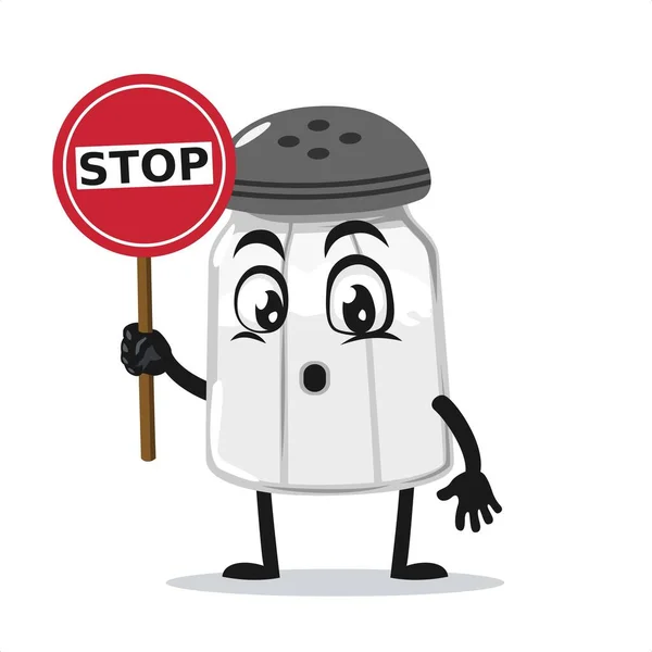 Vector Ilustración Mascota Salero Personaje Sosteniendo Signo Dice Stop — Vector de stock