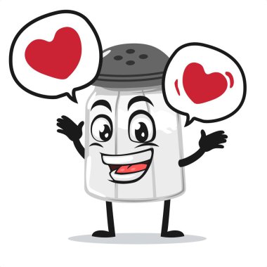 Tuzluk maskotu veya karakterinin vektör çizimi baloncuk konuşmasında aşkla der ki