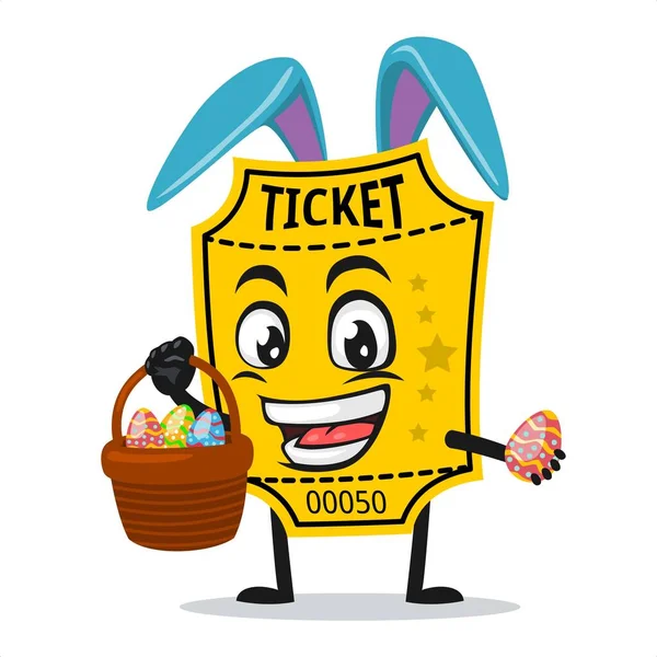 Vector Illustration Ticket Mascot Character Wearing Bunny Hat — Stock Vector