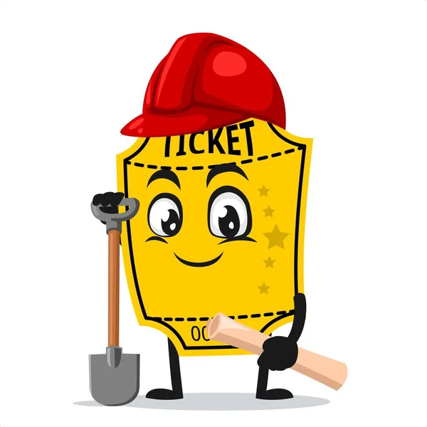 Vector Illustration Ticket Mascot Character Wearing Builder Costume — Stock Vector