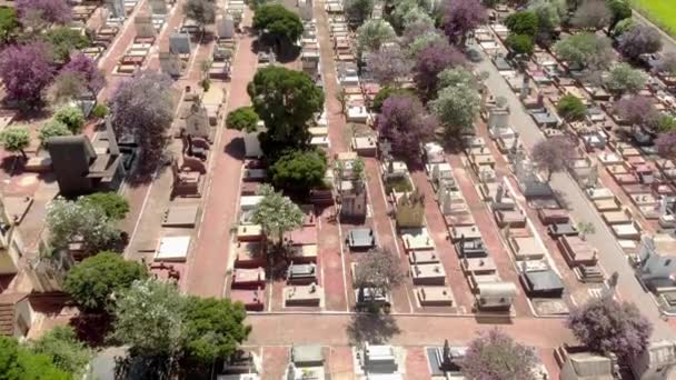 Vuelo Aéreo Escénico Directamente Encima Del Cementerio Densamente Lleno — Vídeo de stock