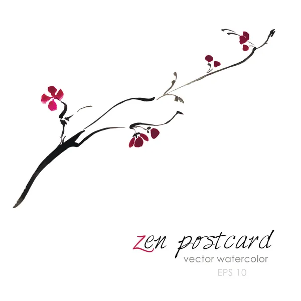 Çin resim - zen gibi doğal el yapımı vektör suluboya sakura çizim