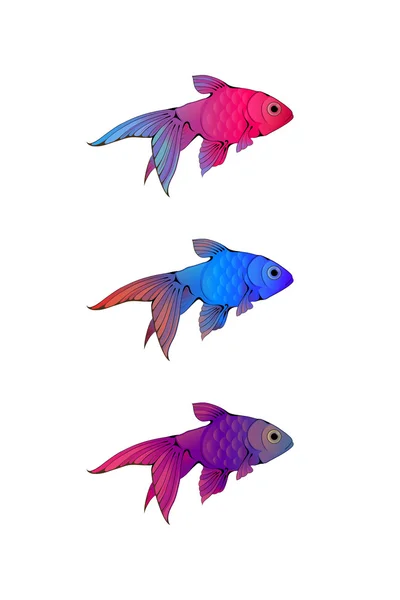 Hand-drawn ink-stylized little aquarium fishes — Stock Vector