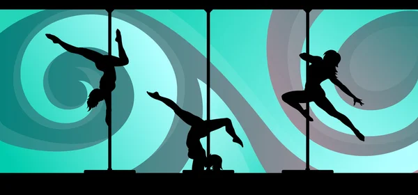 钢管舞者们在抽象背景上的剪影 — 图库矢量图片