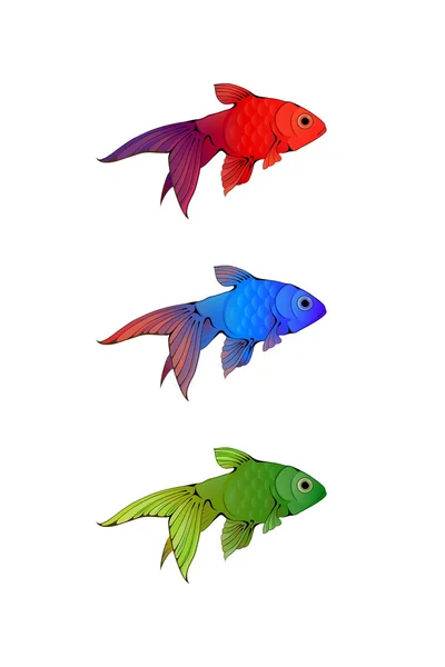 Petits poissons d'aquarium dessinés à la main et stylisés à l'encre — Image vectorielle