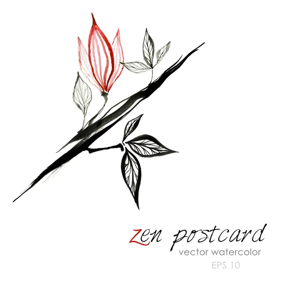 Κινεζική ζωγραφική - Ζεν φυσικό χειροποίητο διανυσματικά εικονογράφηση ακουαρέλα λουλούδι — Διανυσματικό Αρχείο