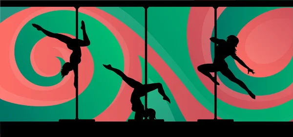 Silhouetten van pool dansers op abstracte achtergrond — Stockvector