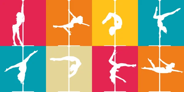 Düz stil kutup dans ve pole fitness simgeler. Vector silhouettes dişi kutup dansçılar.