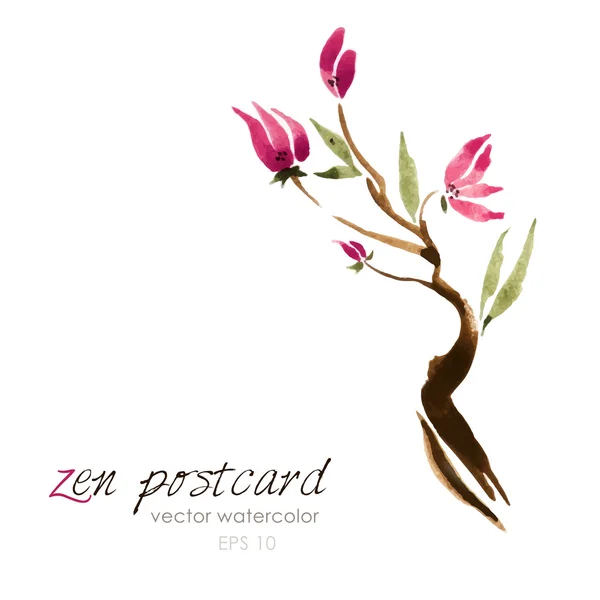 Pintura china - Zen-como natural hecho a mano vector acuarela flor ilustración — Vector de stock