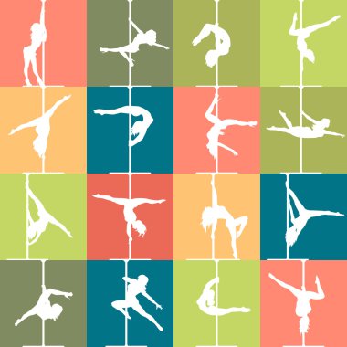 Düz stil kutup dans ve pole fitness simgeler. Vector silhouettes dişi kutup dansçılar.