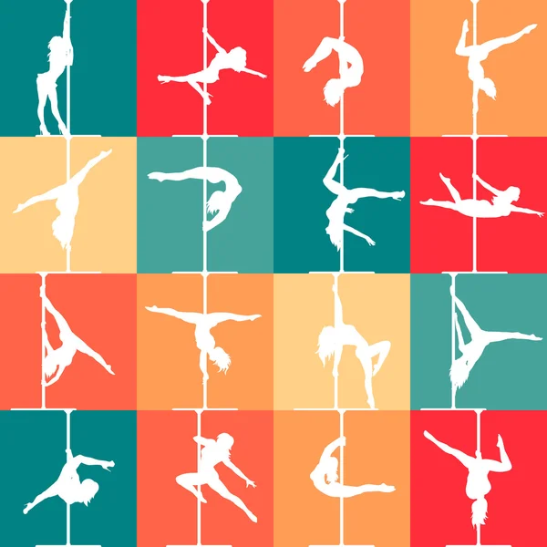 Vlakke stijl paal dans en pole fitness pictogrammen. Vector silhouetten van vrouwelijke paal dansers. Vectorbeelden