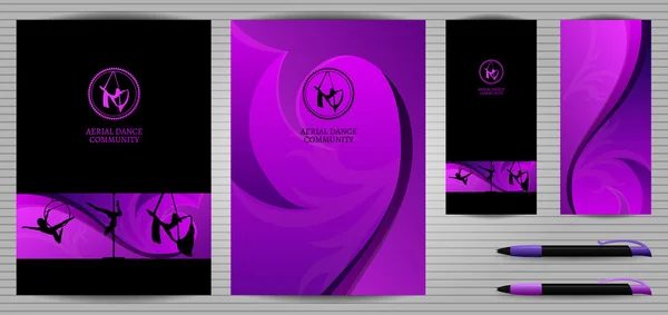 Vektör Kutup Dansı ve Hava Sporları Okulu Kurumsal Kimlik ve Kırtasiye Şablonları Seti. Belge, Kitap