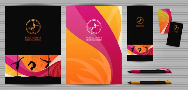 Vector Pole Dance and Aerial Sports School Corporate Identity and Stationery Templates Set. Documento, libro — Vector de stock