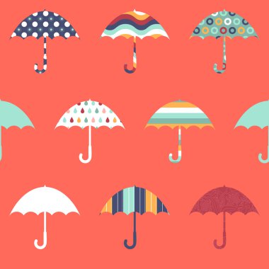 Pretty Umbrellas Şeftali Arka Plan Sevimli Renkli Çocuksu Dikişsiz Desen