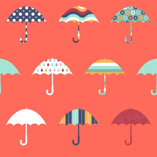 Ładne parasole słodkie kolorowe dziecinny bezszwowe wzór na brzoskwinia tło — Wektor stockowy