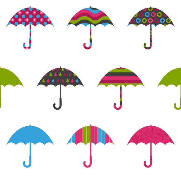 Bonito guarda-chuvas bonito padrão sem costura infantil colorido em branco — Vetor de Stock