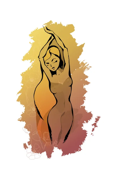 Frau Tusche Silhouette auf Aquarell — Stockvektor