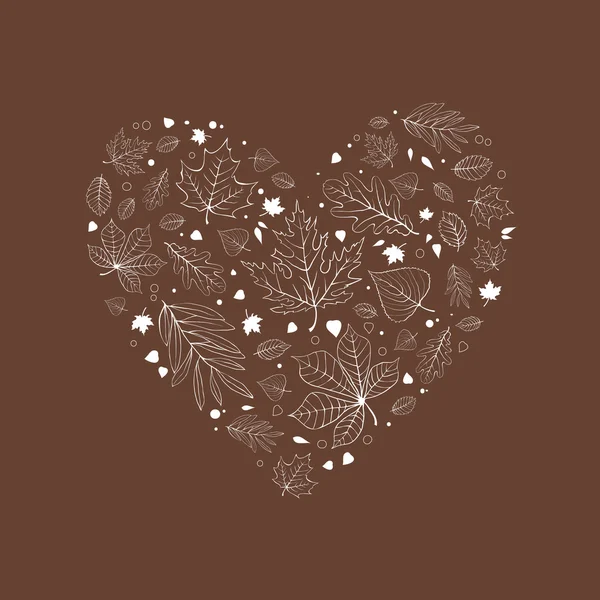 Jesienne liście w kształcie na brązowy serca — Wektor stockowy