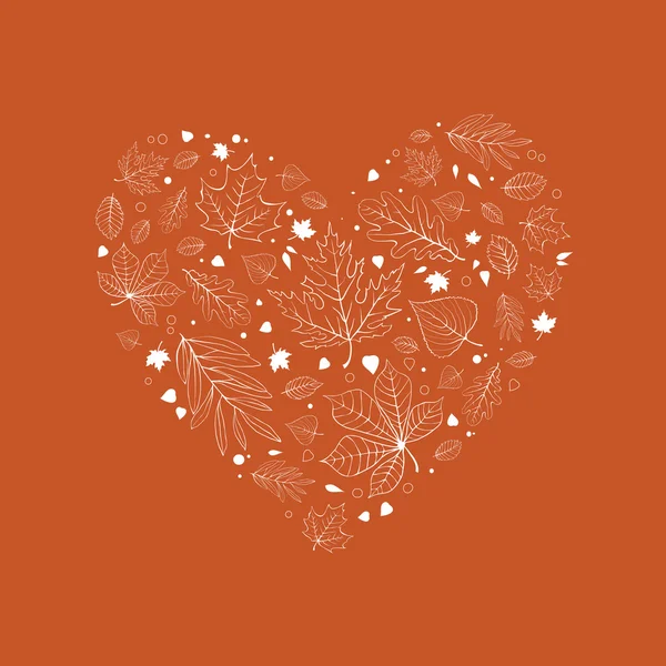 Jesienne liście w kształcie Orange serca — Wektor stockowy