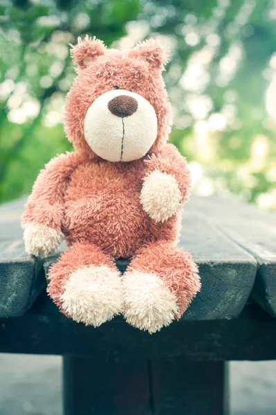 Lonely forgotten teddy bear toy. Sadness. — Stock Photo, Image