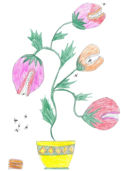 Παραμύθι άγρια λουλούδια φανταστικό φαγητό έντομα. Παιδί Απορροφητήρες — Φωτογραφία Αρχείου