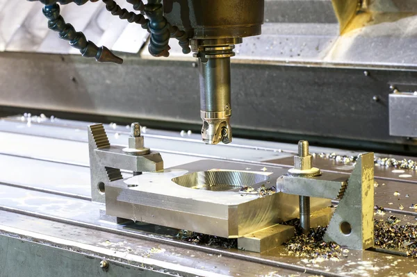 Square industrial metal mold/blank milling. CNC technology. — Stock Photo, Image