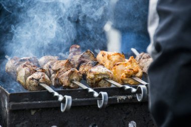 Şişte kızartılmış et. Kebaplar