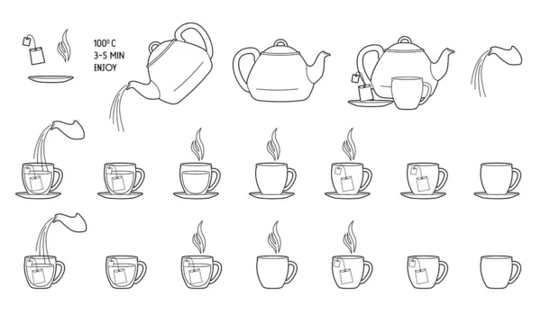 Éléments d'instruction pour la fabrication de sachets de thé. Graphismes Vectoriels