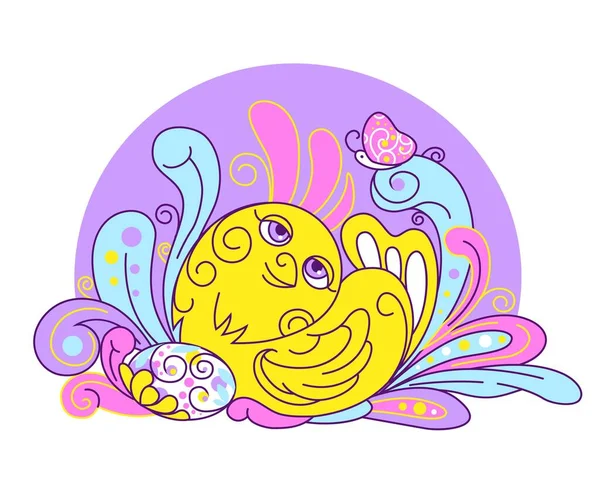 Ilustrace novorozeného kuřátka sedícího na velikonočních vejcích Royalty Free Stock Ilustrace