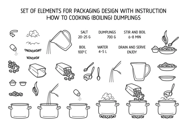 Gnocchi da cucina. icone lineart per istruzioni gnocco culinario — Vettoriale Stock